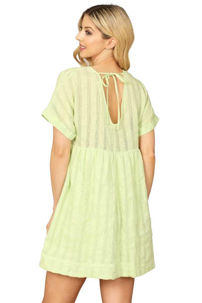 Green V Neck Short Sleeve Textured Babydoll Dress -  Pack of 6