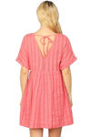 Coral V Neck Short Sleeve Textured Babydoll Dress -  Pack of 6