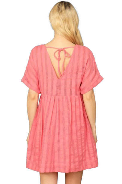 Coral V Neck Short Sleeve Textured Babydoll Dress -  Pack of 6