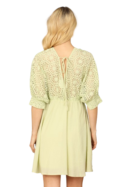 Lime Lace Detail Half Sleeve Back Tie Mini Dress -  Pack of 6