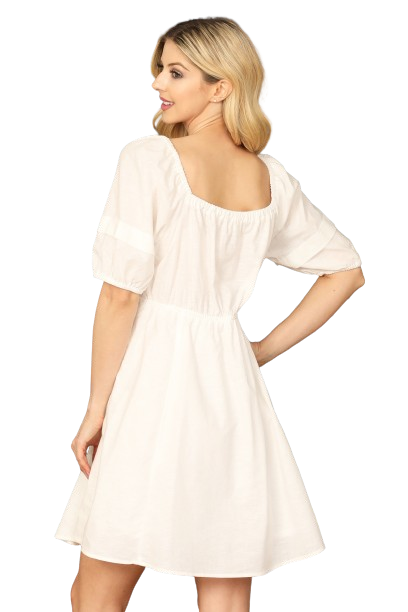 White Puff Sleeves Back Ribbon Cut Out Waist Solid Dress -  Pack of 6