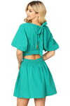 Kelly Green Puff Sleeves Back Ribbon Cut Out Waist Solid Dress -  Pack of 6
