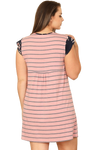 D. Pink Short Sleeve Contrast Floral Stripes Dress - Pack of 6