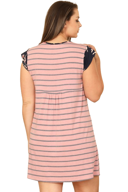 D. Pink Short Sleeve Contrast Floral Stripes Dress - Pack of 6