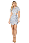 White Blue Side Cut Out Collared Short Sleeve Printed Mini Dress -  Pack of 5