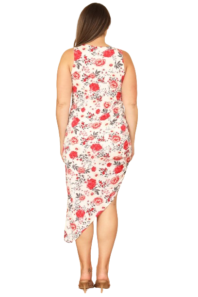 Ivory Plus Size Sleeveless Ruched One Side Floral Dress - Pack of 6