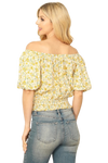 Yellow Off Shoulder Puff Sleeve Smocked Waist Floral Crop Top - Pack of 6