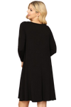 Black Solid Boat Neck Quarter Sleeve Side Pocket Dress -  Pack of 4