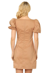 Light Brown Puff Short Sleeve Side Ruched Wrap Detail Mini Dress -  Pack of 5