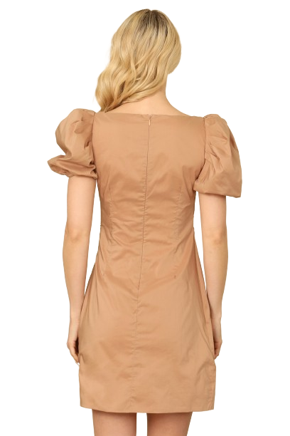 Light Brown Puff Short Sleeve Side Ruched Wrap Detail Mini Dress -  Pack of 5
