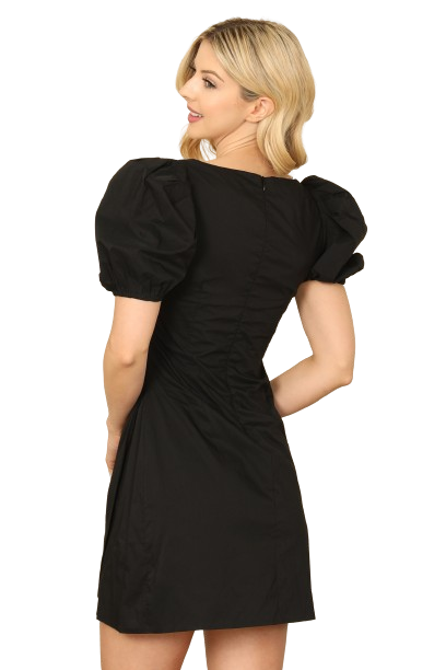 Black Puff Short Sleeve Side Ruched Wrap Detail Mini Dress -  Pack of 5
