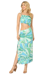 Green Blue Spaghetti Strap One Side Cut Out Printed Maxi Dress -  Pack of 5