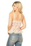 Cream Violet Blue Wide Strap Lace Detail Pleated Front Waist Tie Printed Top - Pack of 5