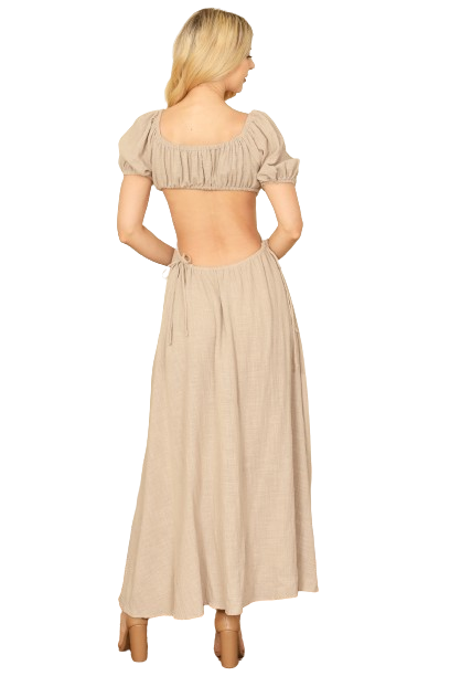 Khaki Side Cut Out Detail Puff Sleeve Solid Maxi Dress -  Pack of 5