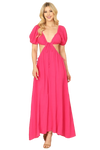 Fuchsia Side Cut Out Detail Puff Sleeve Solid Maxi Dress -  Pack of 5