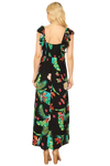 Black V Neck Ruffle Sleeveless Side Slit Tropical Print Maxi Dress -  Pack of 5