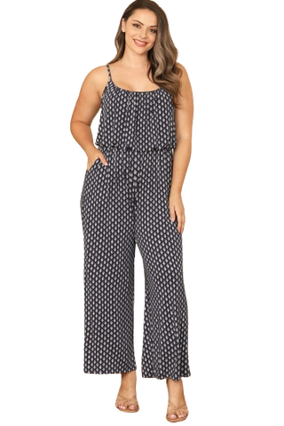 Navy Green Plus Size Square Neck Merrow Detail Ditsy Romper - Pack of 6