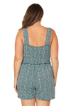 Navy Green Plus Size Square Neck Merrow Detail Ditsy Romper - Pack of 6