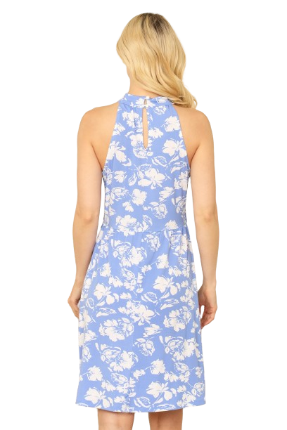 Blue White Halter Neck Printed Dress -  Pack of 6
