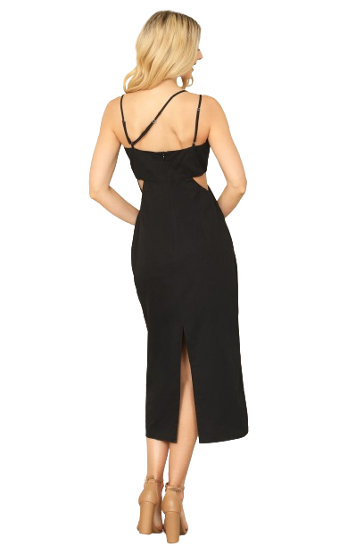 Black Spaghetti Strap Side Cut Out Detail Back Slit Solid Mini Dress -  Pack of 6