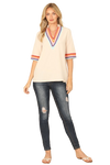 Latte Combo V Neck Mandarin Collar Wave Print Half Sleeve Top - Pack of 6