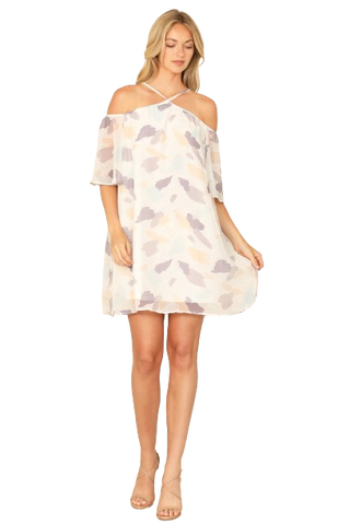 White Blue Side Cut Out Collared Short Sleeve Printed Mini Dress -  Pack of 5