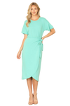 Mint Round Neck Short Sleeve Waist Tie Wrap Hem Solid Dress -  Pack of 6