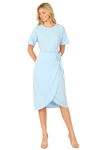 Blue Round Neck Short Sleeve Waist Tie Wrap Hem Solid Dress -  Pack of 6