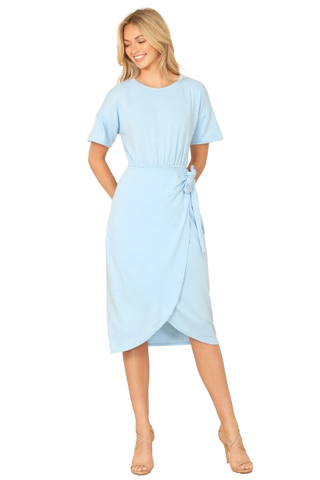 Short Sleeve Round Neck Solid Dress Aqua - Pack of 6