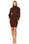 Chocolate Turtle Neck Faux Fur Long Sleeve Bodycon Dress - Pack of 6