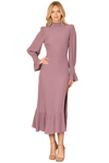 Lilac Smocked Neck and Long Sleeve Side Slit Solid Dress - Pack of 5