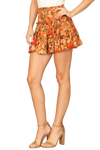 Orange Smocked Waist Ruffle Tiered Floral Skirt - Pack of 5