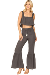 Charcoal Ruffle Strap Flowy Crop Top & Flounce Pants Set - Pack of 6