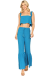 Turquoise Ruffle Strap Flowy Crop Top & Flounce Pants Set - Pack of 5