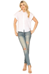 White Collared Short Sleeve Button Detail Solid Top - Pack of 5