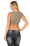 Olive Sleeveless Garterized Plaid Crop Top - Pack of 5
