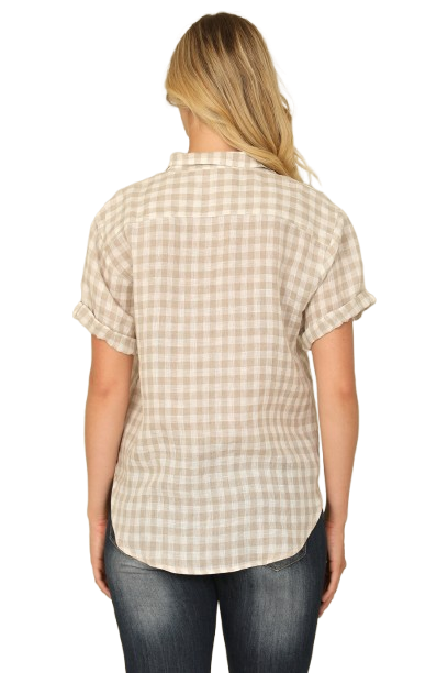 Khaki Roll Up Short Sleeve Collared Button Down Plaid - Pack of 5