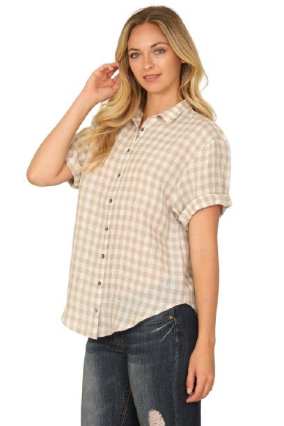 Khaki Roll Up Short Sleeve Collared Button Down Plaid - Pack of 5