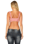 Pink Taupe Ruffle Strap Twist Knot Bralette Plaid Top - Pack of 5