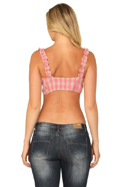 Pink Taupe Ruffle Strap Twist Knot Bralette Plaid Top - Pack of 5