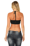 Black Ruched Drawstring Halter Bralette Top - Pack of 5