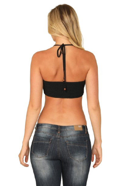 Black Ruched Drawstring Halter Bralette Top - Pack of 5
