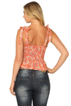 Orange Lilac Tie Strap Smocked Ruffle Hem Floral Crop Top - Pack of 5