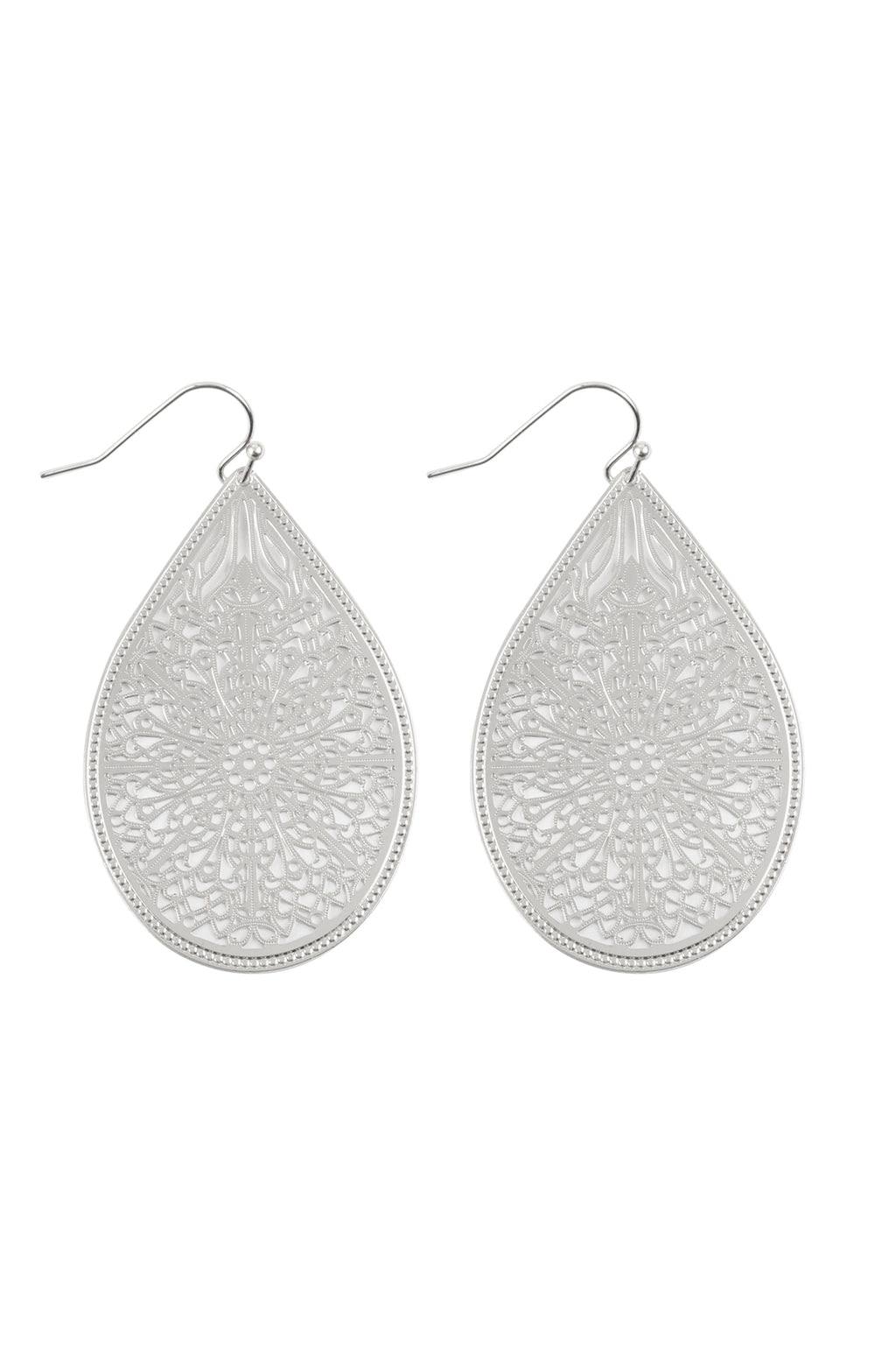 Filigree Teardrop Hook Earrings Silver - Pack of 6