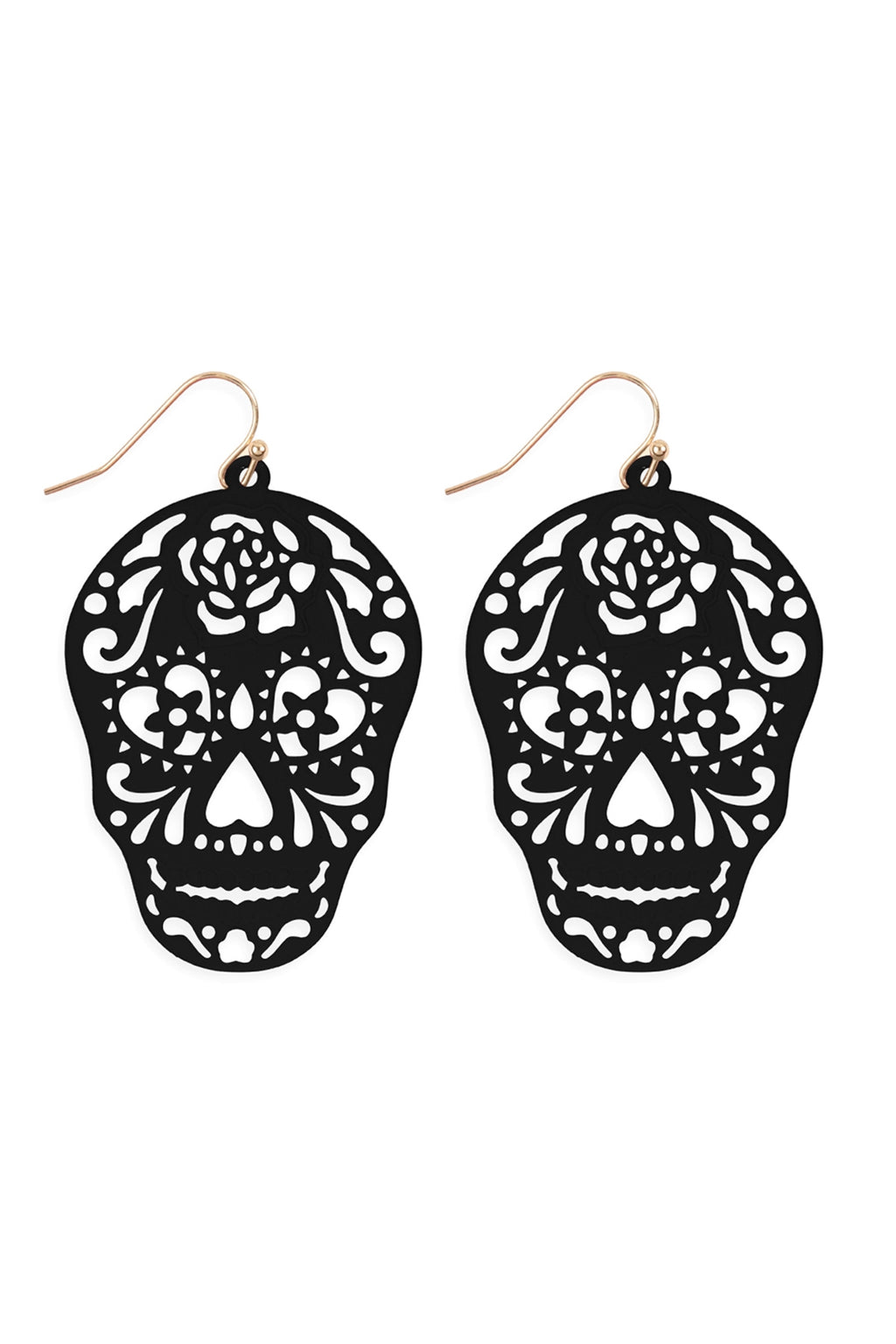 Halloween Skull Color Coating Filigree Earrings Black - Pack of 6