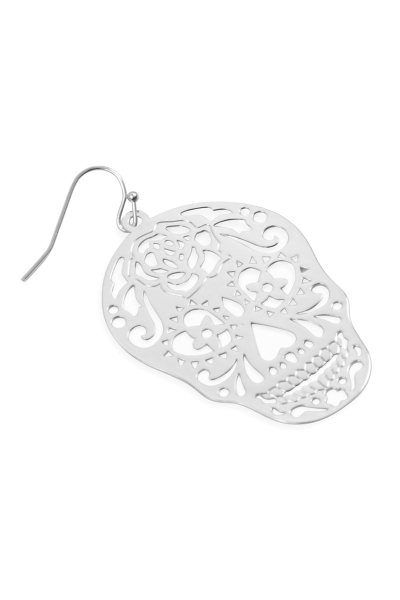 Halloween Skull Color Coating Filigree Earrings Silver - Pack of 6