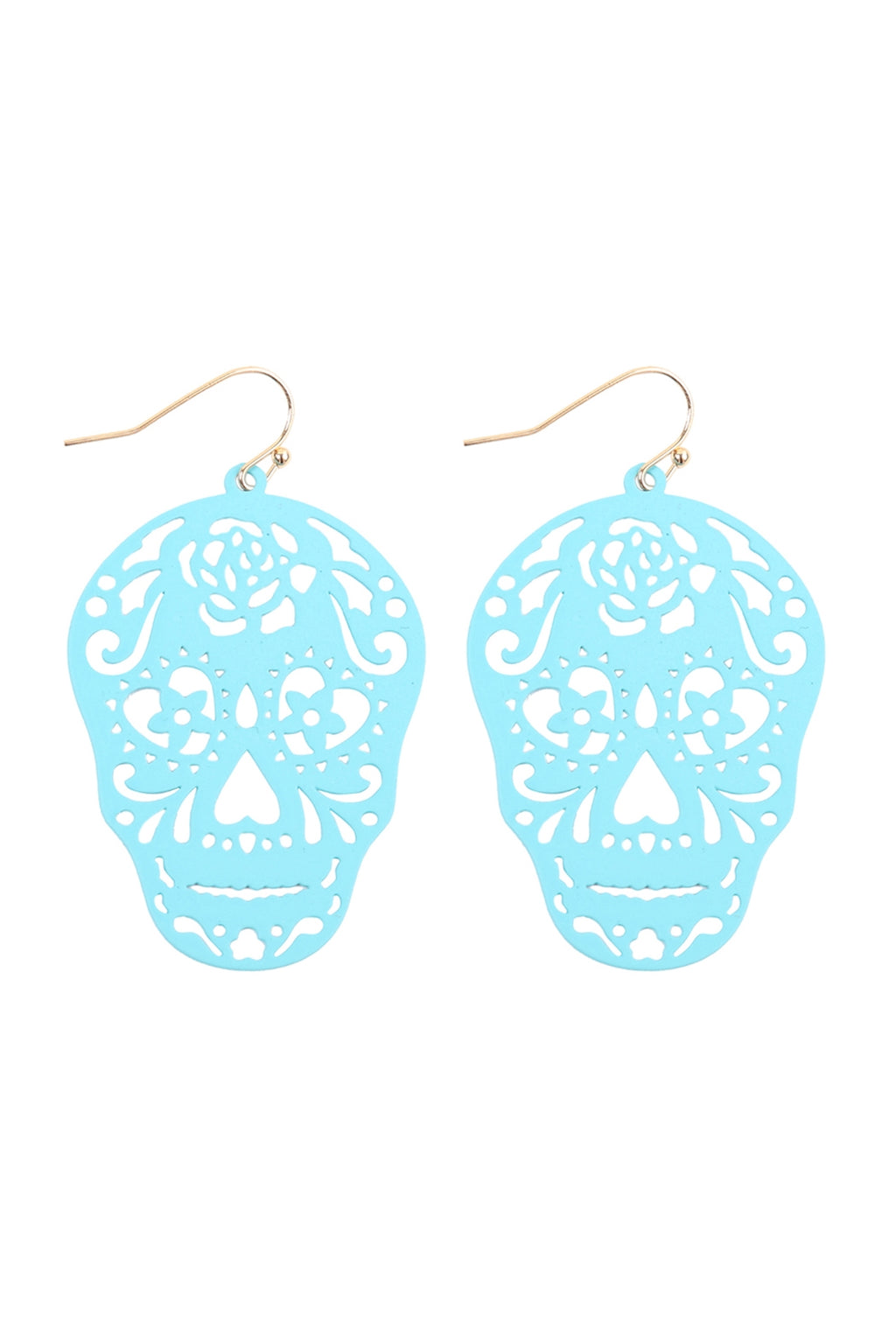 Halloween Skull Color Coating Filigree Earrings Turquoise - Pack of 6