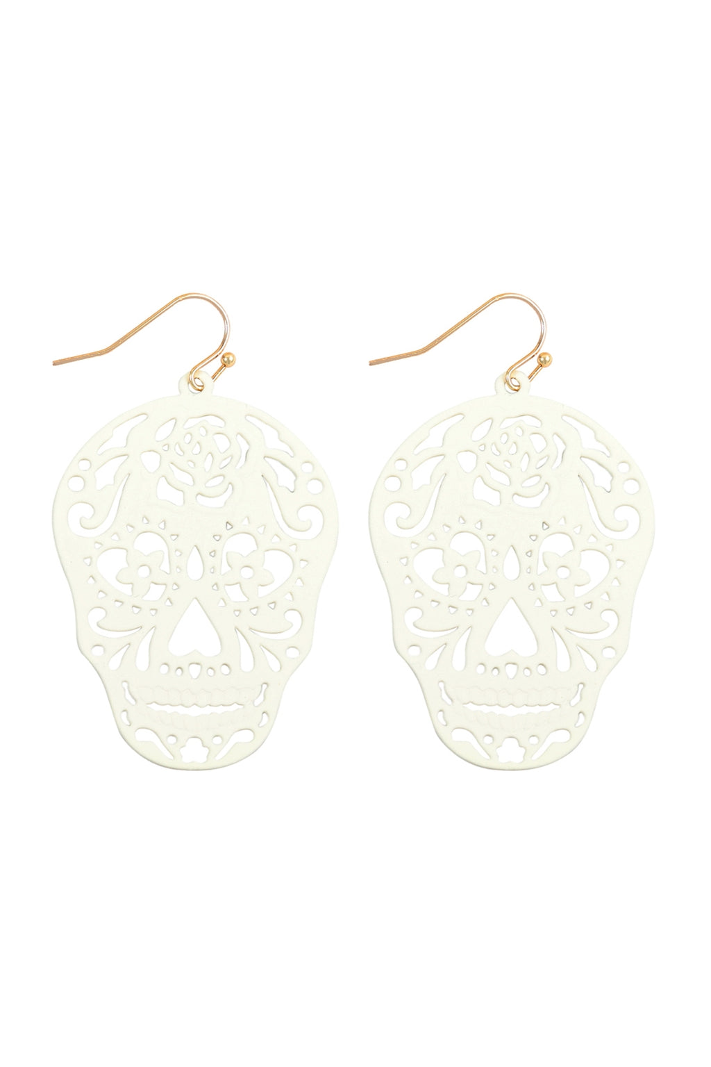 Halloween Skull Color Coating Filigree Earrings White - Pack of 6