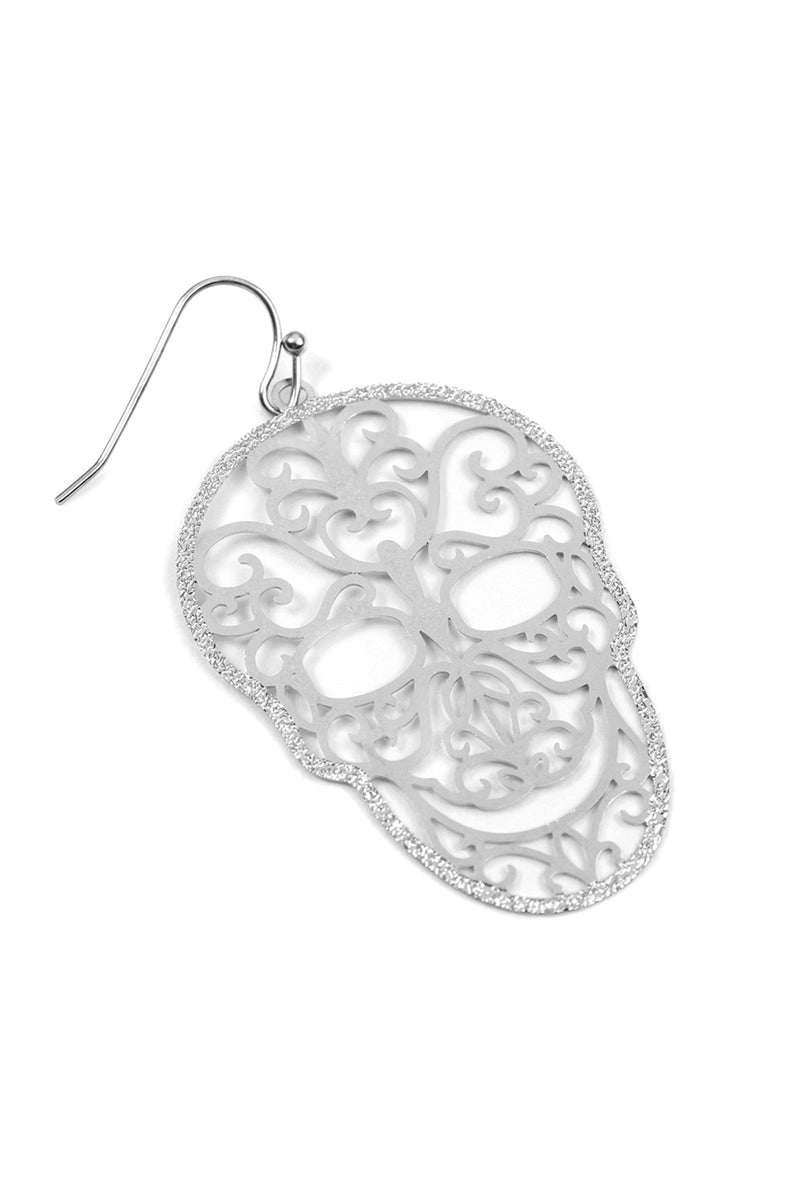 Halloween Filigree Skull Earrings Silver - Pack of 6
