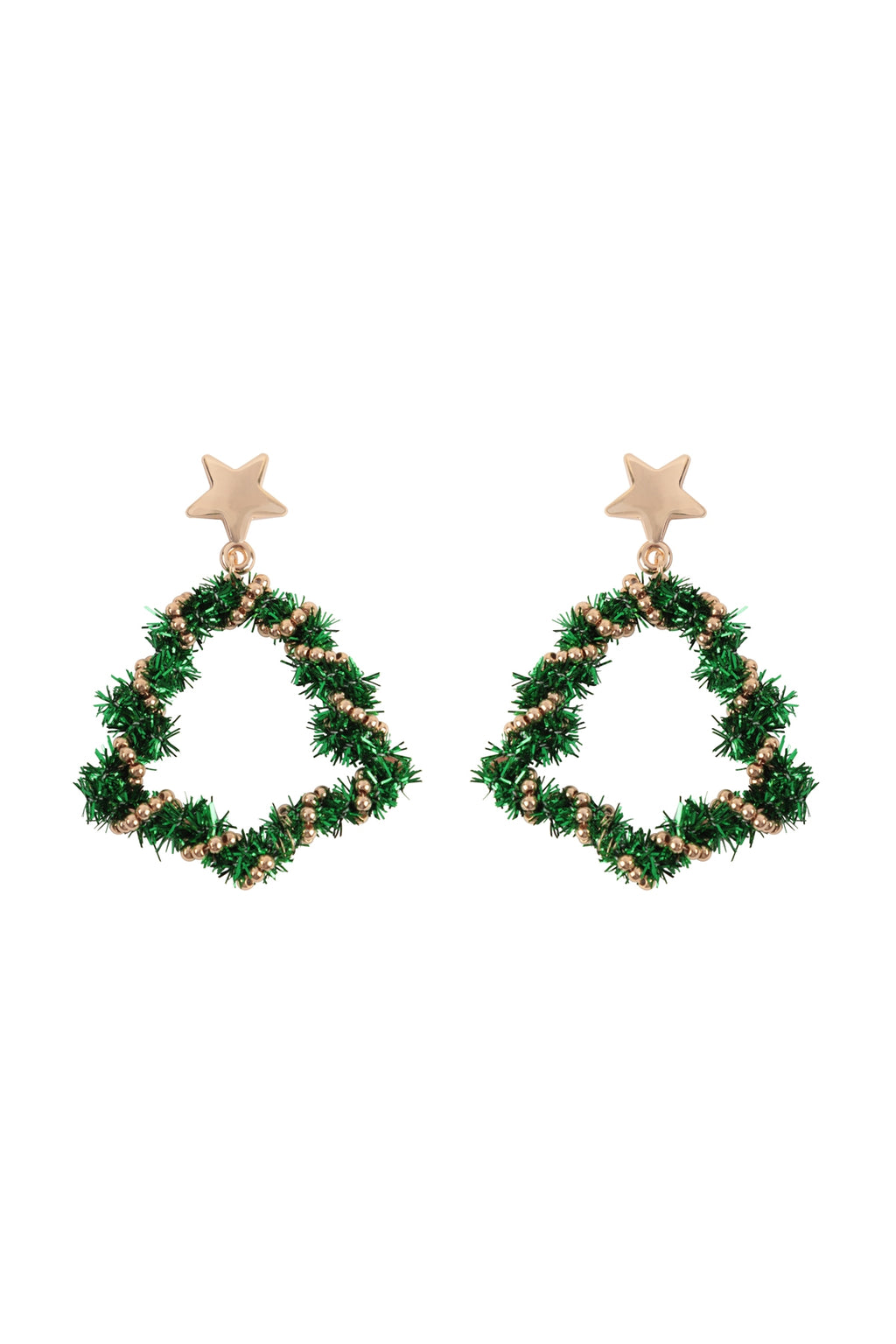 Christmas Wreath Star Tinsel Drop Earrings Green - Pack of 6